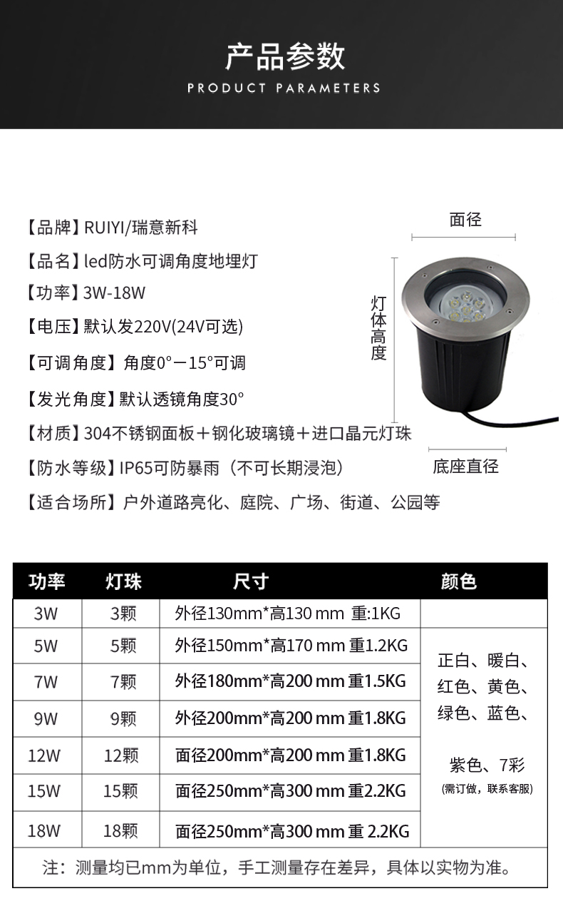 可调角度防水led地埋灯 照树灯照招牌灯3W5W7W9W12W15W18W30W36W(图8)