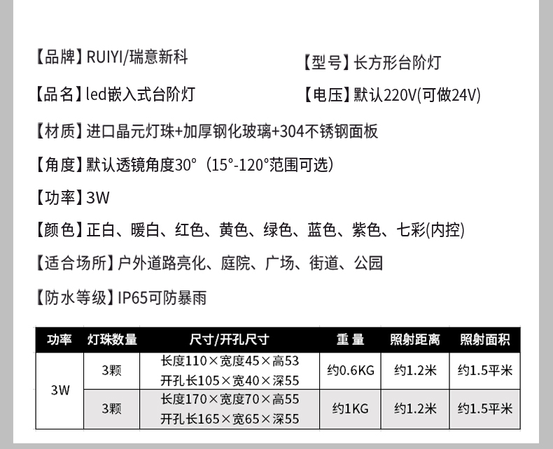 户外节能防水 方形led埋地灯 楼梯灯 埋地灯 地埋灯 台阶灯路灯3W(图9)